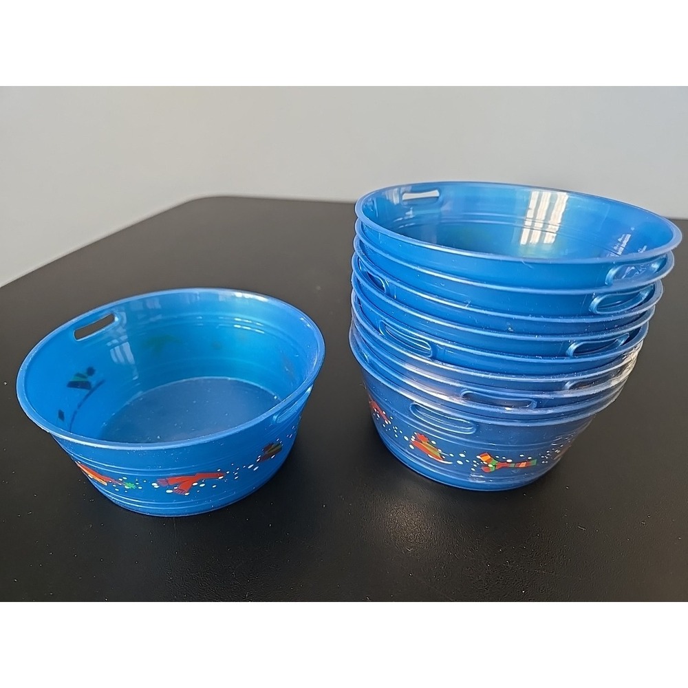 Plastic 4" Blue Bucket Christmas Holiday Lot Of‎ 10 Bowl Container Gift Favor